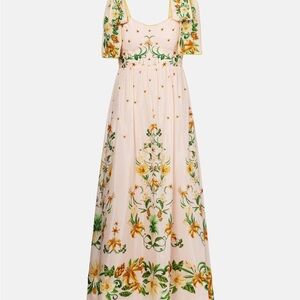 FARM Rio Pink Botanical Beauty Shoulder Bow Midi Dress